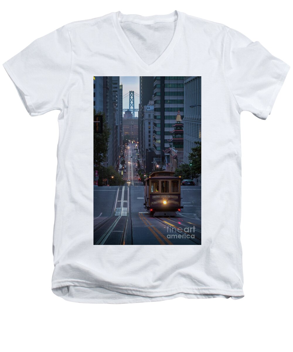 San Francisco Men's V-Neck T-Shirt featuring the photograph Morning Commute by JR Photography