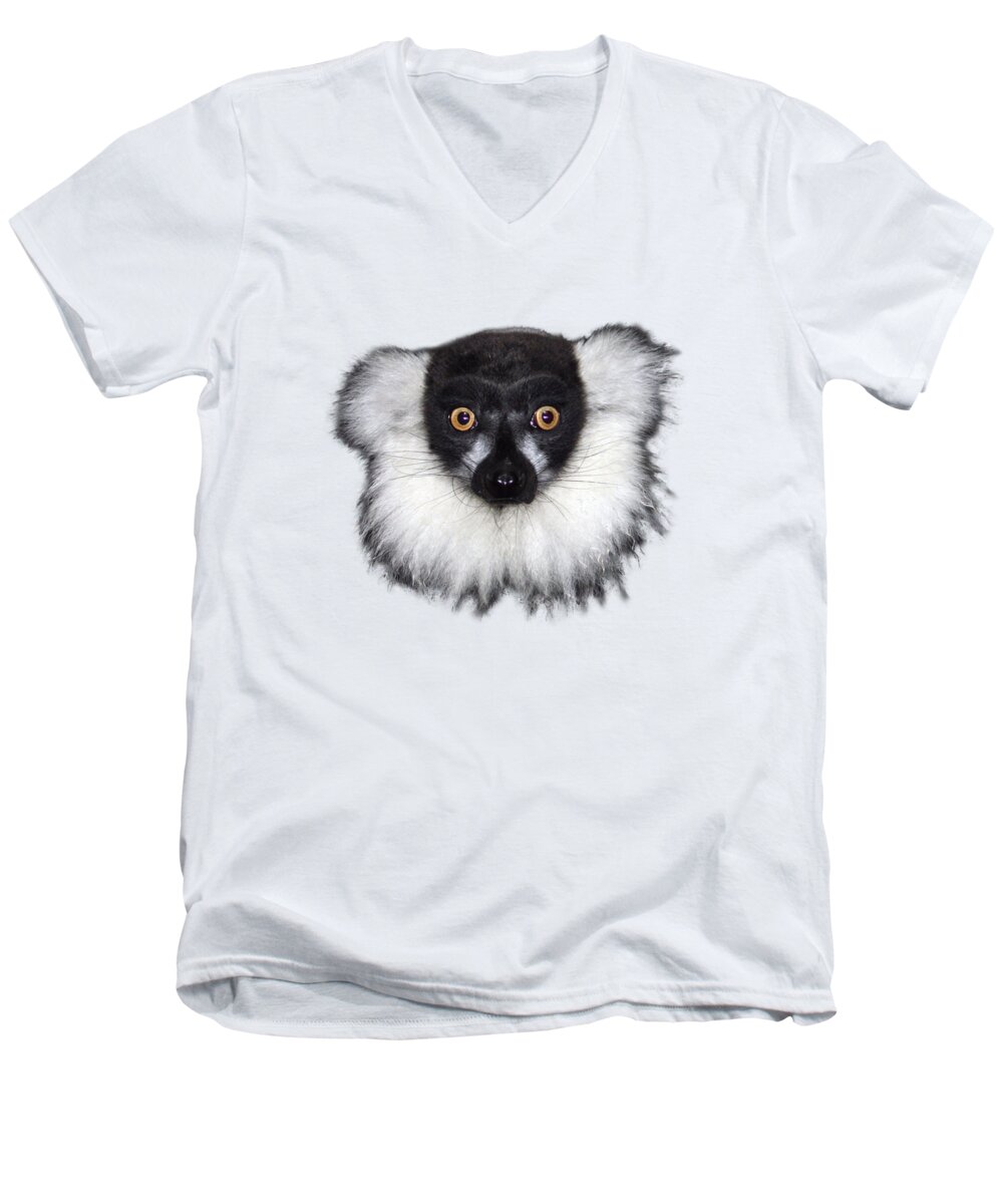 T-shirt Men's V-Neck T-Shirt featuring the photograph Mr Lemur on Transparent background by Terri Waters