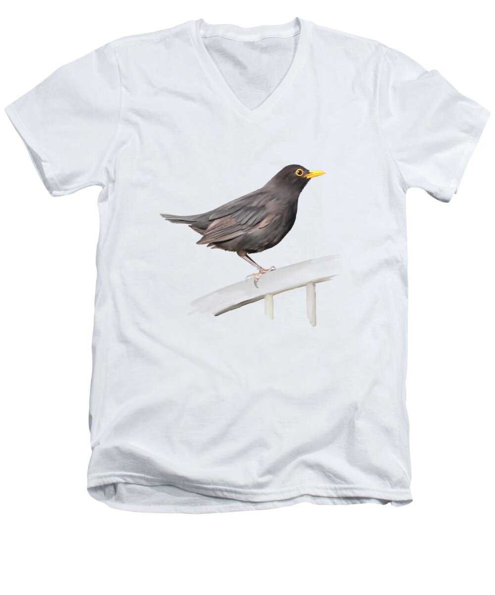 Painting Men's V-Neck T-Shirt featuring the painting Ms. Blackbird is Brown by Ivana Westin