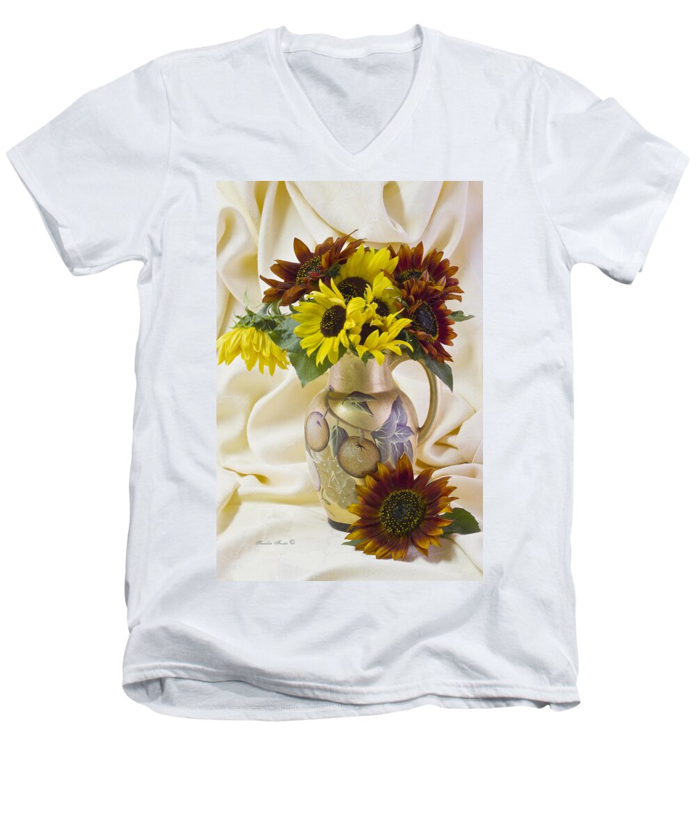 Sunflowers Men's V-Neck T-Shirt featuring the photograph Multi Color Sunflowers by Sandra Foster