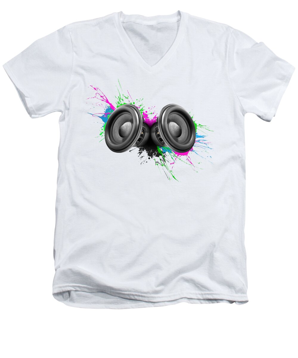 Speakers Men's V-Neck T-Shirt featuring the photograph Music speakers colorful design by Johan Swanepoel