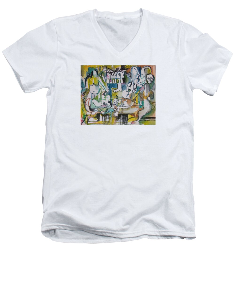 Music Men's V-Neck T-Shirt featuring the painting Musical Abstraction by Rita Fetisov