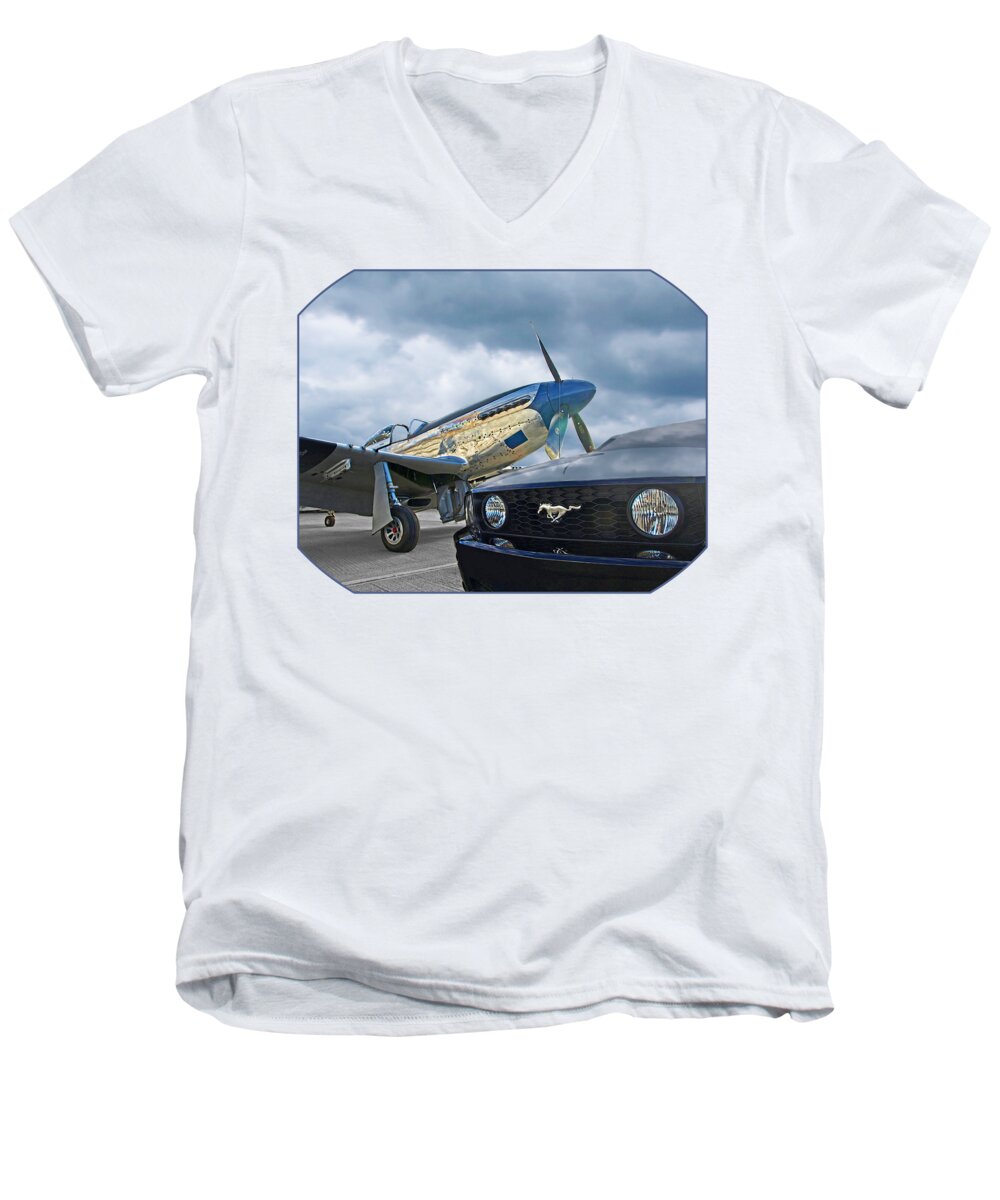 P-51 Men's V-Neck T-Shirt featuring the photograph Mustang GT with P51 by Gill Billington