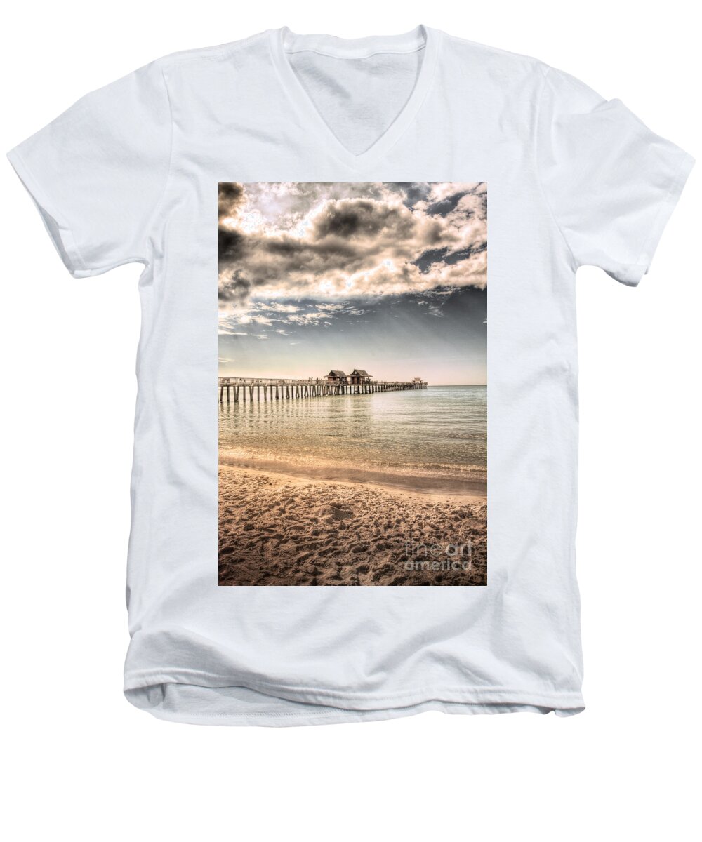 Naples Men's V-Neck T-Shirt featuring the photograph Naples Pier by Margie Hurwich