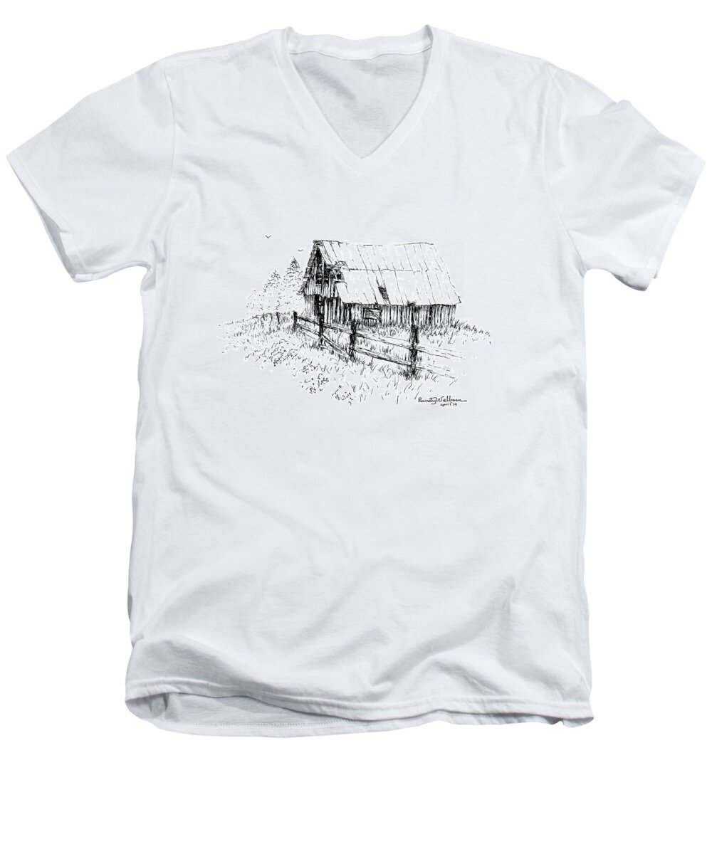 Roof Repair Men's V-Neck T-Shirt featuring the drawing Need a Little Roof Repair by Randy Welborn