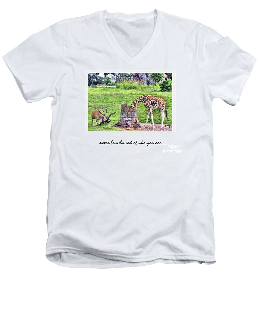 Giraffe Men's V-Neck T-Shirt featuring the photograph Never Be Ashamed by Traci Cottingham