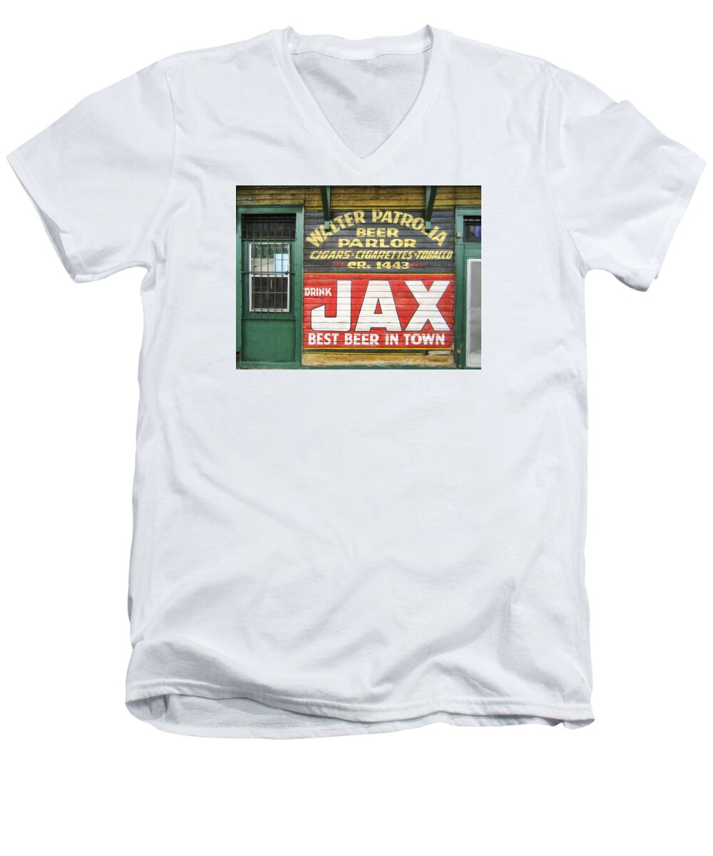 New Orleans Men's V-Neck T-Shirt featuring the photograph New Orleans Beer Parlor by Dominic Piperata
