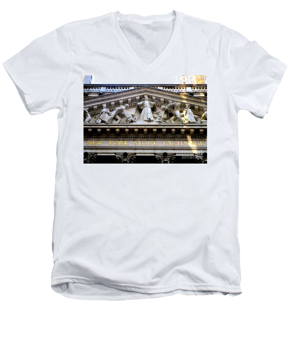New York Men's V-Neck T-Shirt featuring the photograph New York Stock Exchange 2 by Randall Weidner