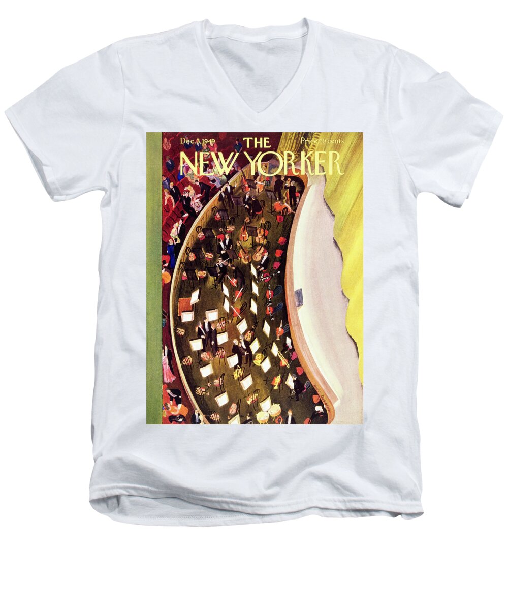 Overhead Men's V-Neck T-Shirt featuring the painting New Yorker December 3 1949 by Roger Duvoisin
