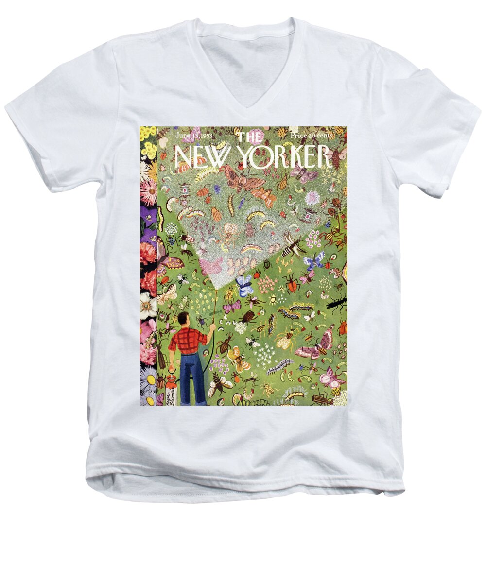 Man Men's V-Neck T-Shirt featuring the painting New Yorker June 13 1953 by Roger Duvoisin