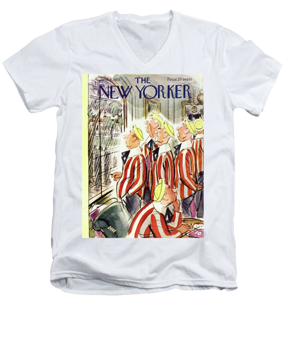 Reunion Men's V-Neck T-Shirt featuring the painting New Yorker June 6 1953 by Leonard Dove