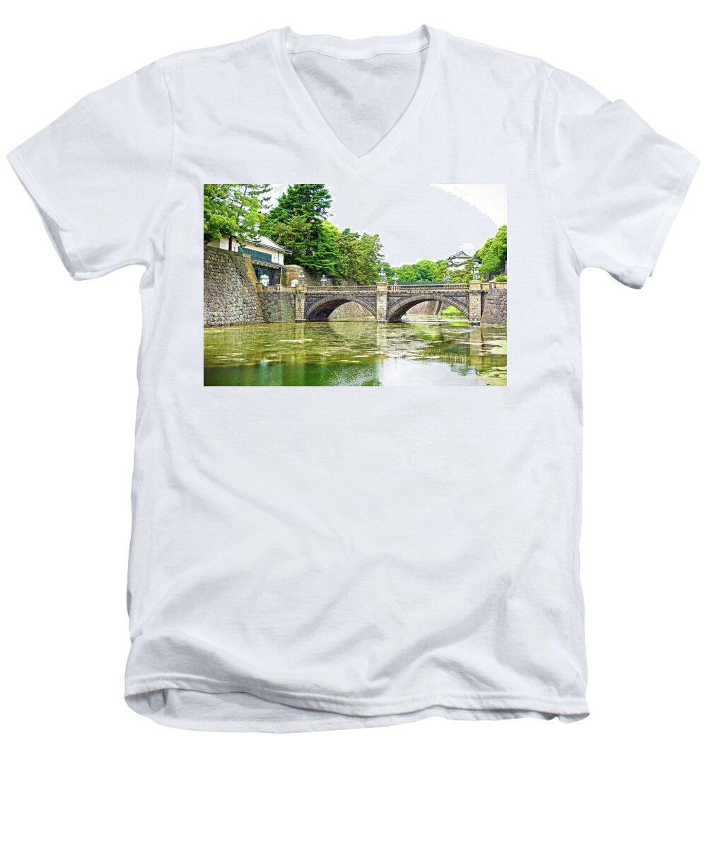 Nijubashi Bridge Men's V-Neck T-Shirt featuring the photograph Nijubashi Bridge by Robert Meyers-Lussier