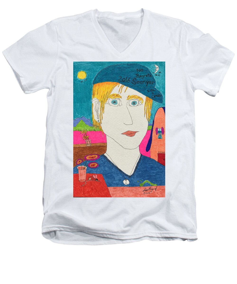  Men's V-Neck T-Shirt featuring the painting No Ragrets by Lew Hagood
