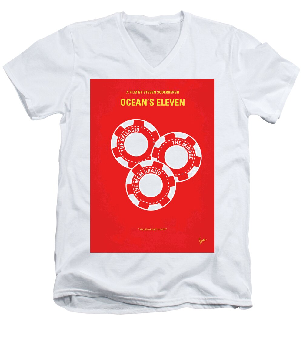 Oceans 11 Men's V-Neck T-Shirt featuring the digital art No056 My Oceans 11 minimal movie poster by Chungkong Art