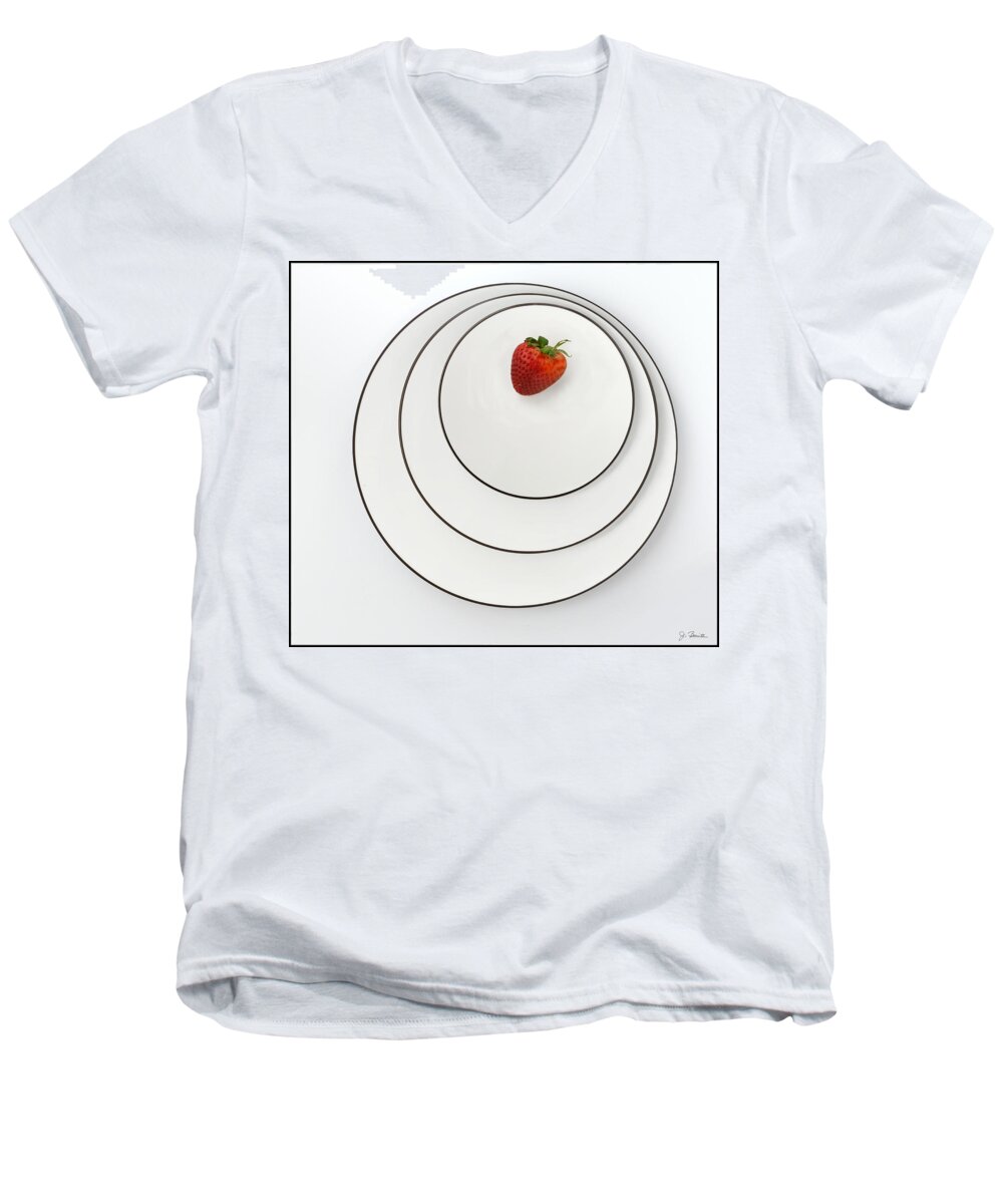 Plates Men's V-Neck T-Shirt featuring the photograph Nonconcentric Strawberry No. 2 by Joe Bonita