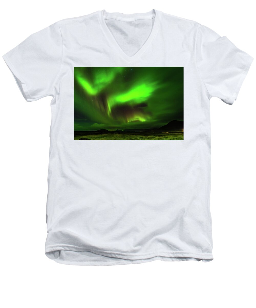 Northern Lights Men's V-Neck T-Shirt featuring the photograph Northern Lights by Chris McKenna