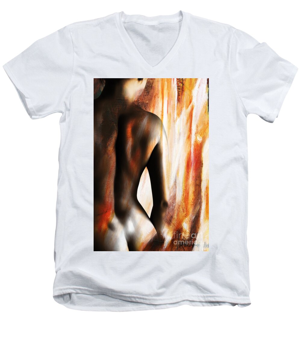 Nude Men's V-Neck T-Shirt featuring the painting Nude 028a by Gull G