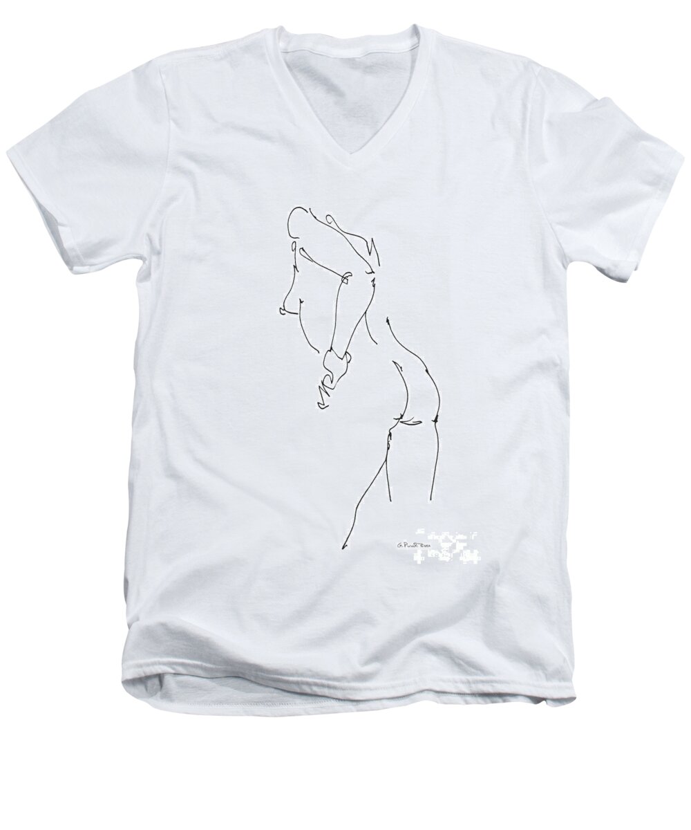 Female Men's V-Neck T-Shirt featuring the drawing Nude Female Drawings 11 by Gordon Punt