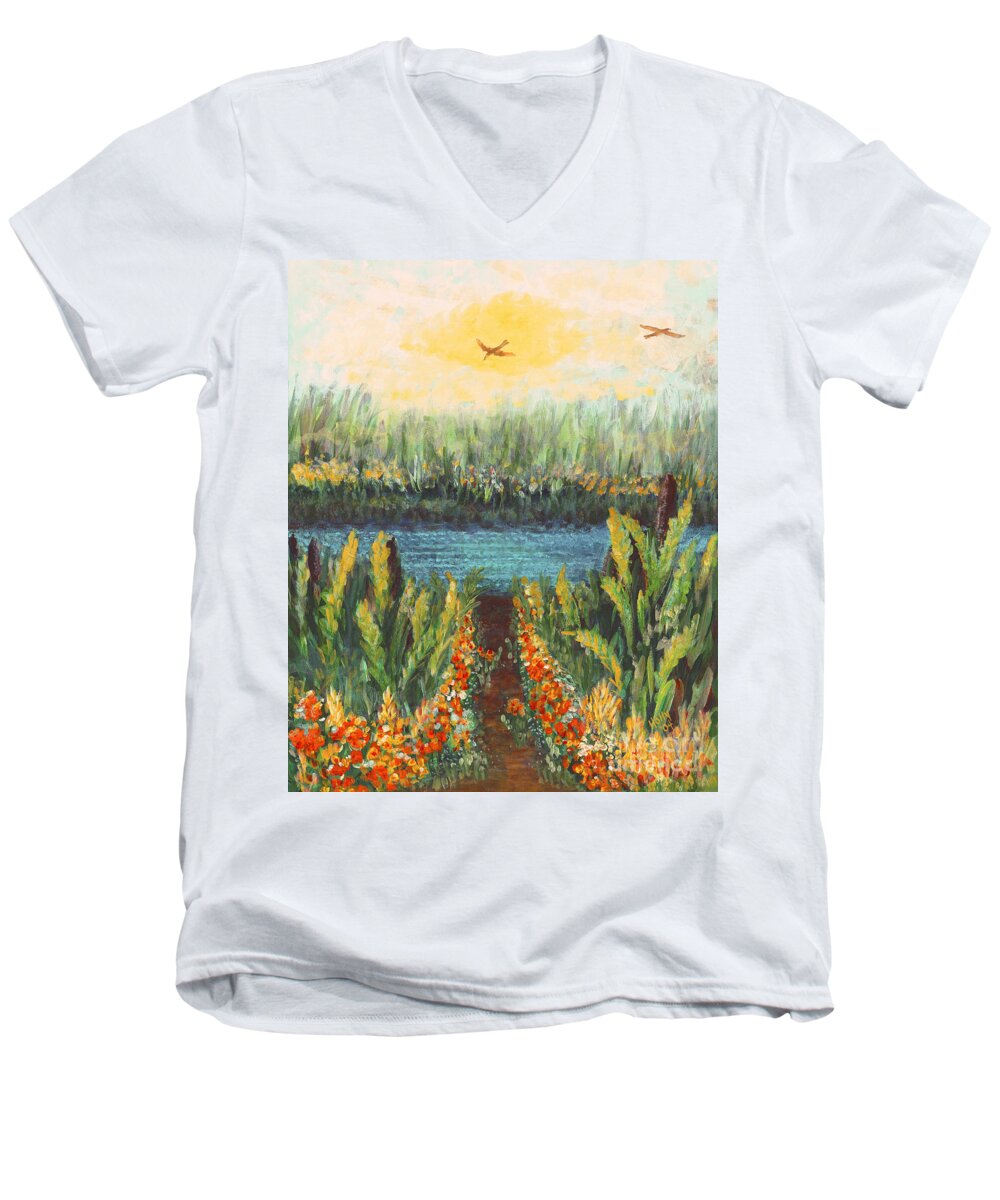 Oasis Men's V-Neck T-Shirt featuring the painting Oasis by Holly Carmichael
