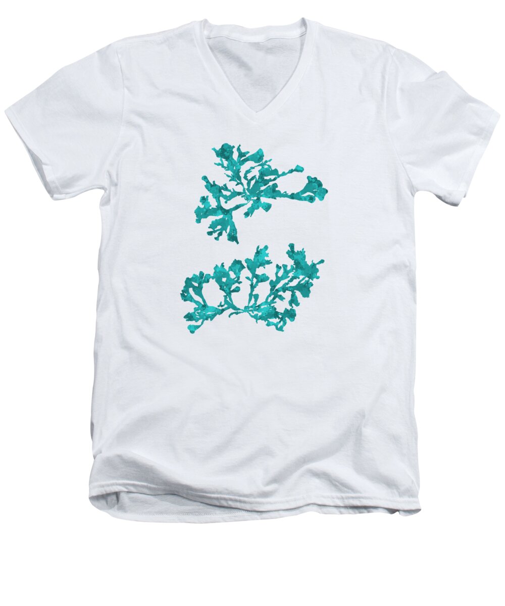 Seaweed Men's V-Neck T-Shirt featuring the mixed media Ocean Seaweed Plant Art Phyllophora Rubens by Christina Rollo