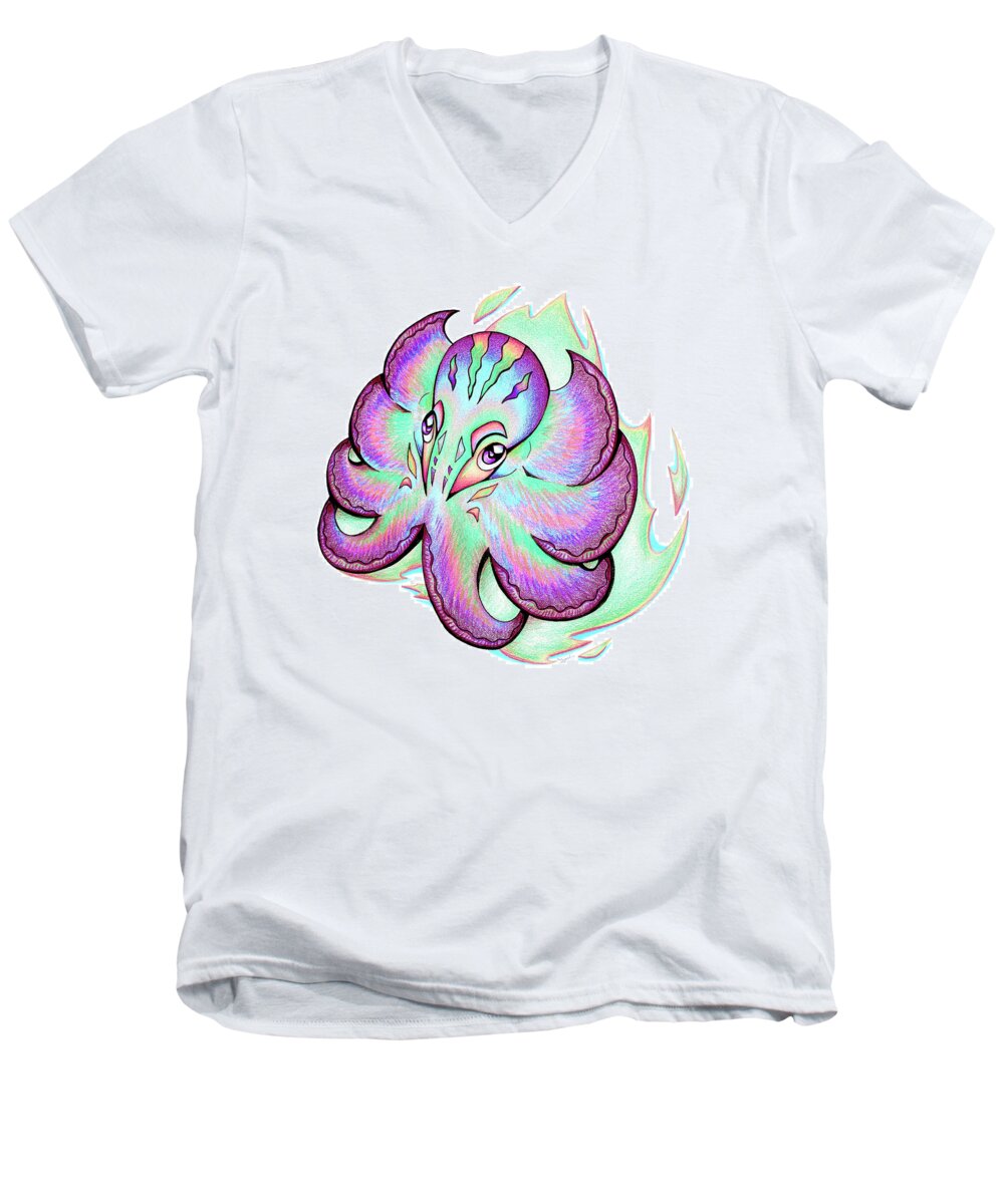 Octopus Men's V-Neck T-Shirt featuring the drawing Octopus II by Sipporah Art and Illustration