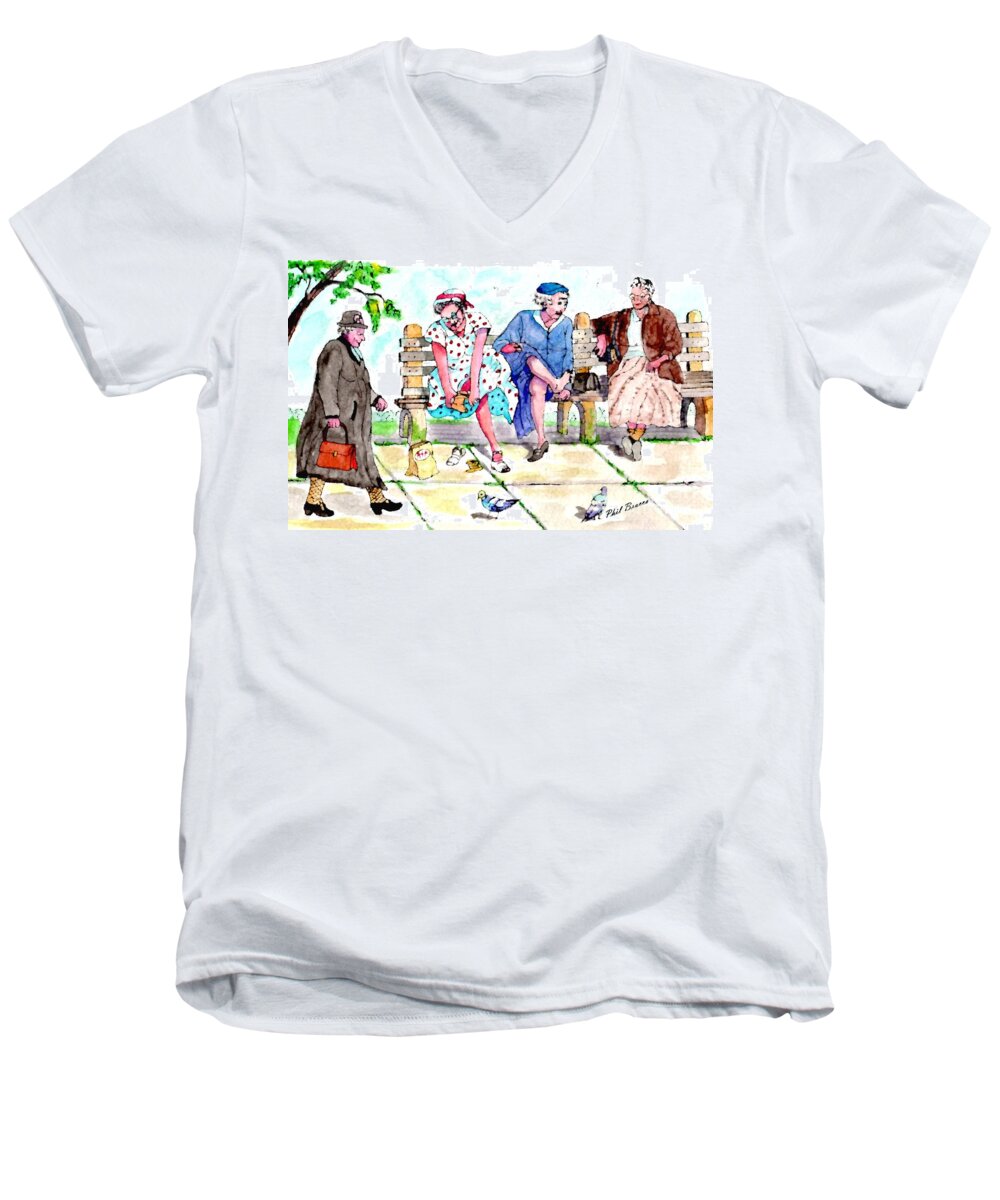 Oh My Aching Feet Men's V-Neck T-Shirt featuring the painting Oh My Aching Feet by Philip And Robbie Bracco