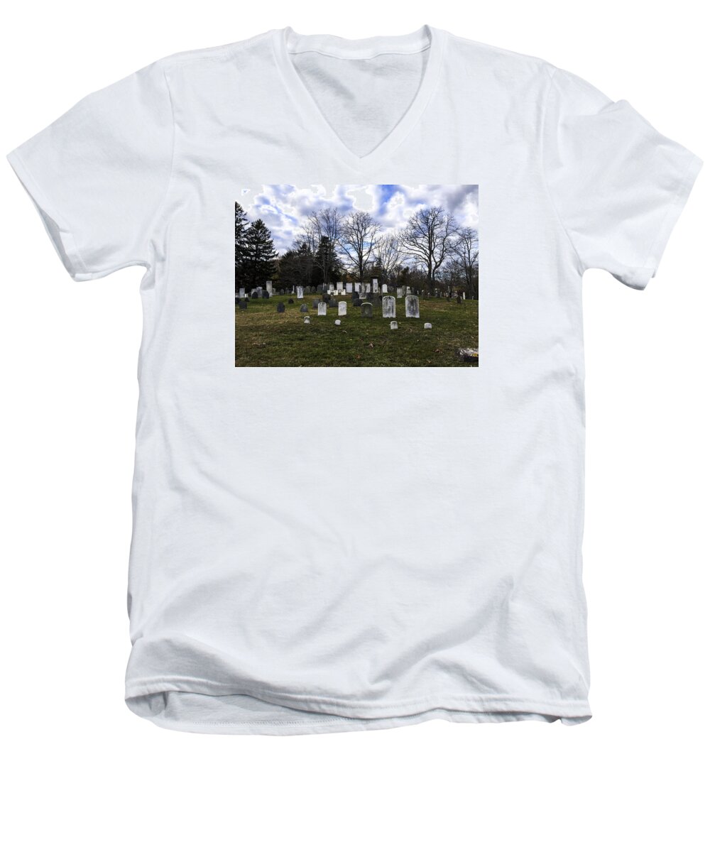Cape Cod Men's V-Neck T-Shirt featuring the photograph Old Town Cemetery Sandwich, Massachusetts by Frank Winters