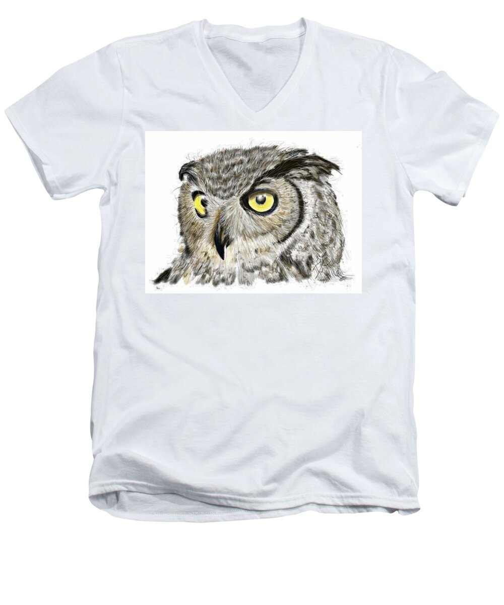 Owl Men's V-Neck T-Shirt featuring the digital art Old and wise by Darren Cannell