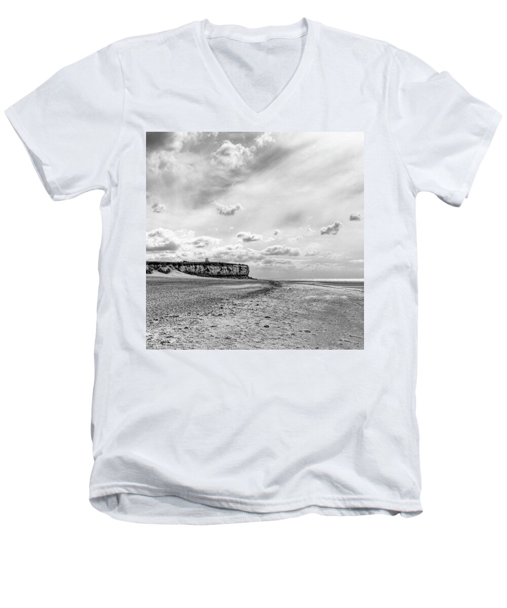 Eastanglia Men's V-Neck T-Shirt featuring the photograph Old Hunstanton Beach, Norfolk by John Edwards