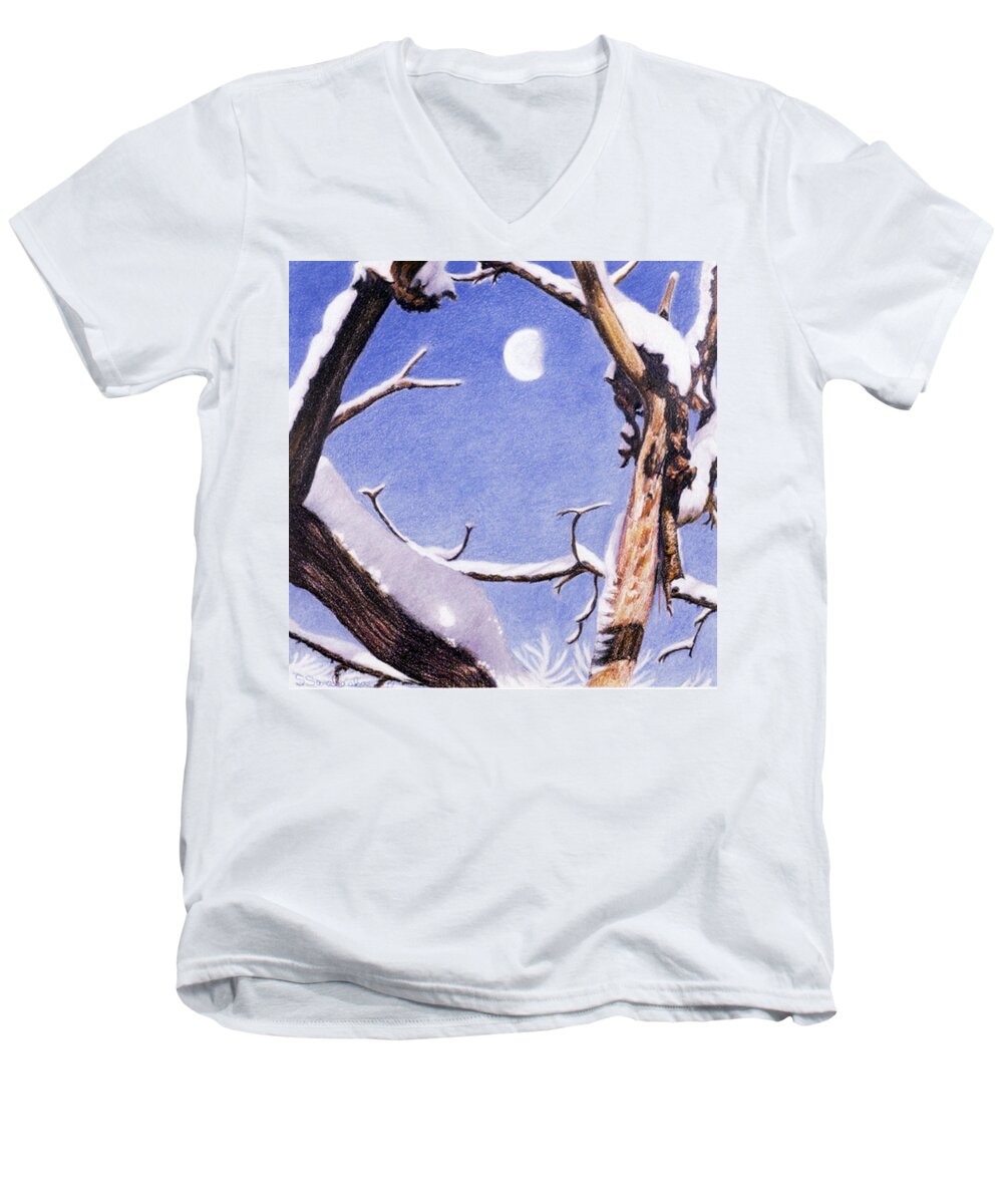Snow Men's V-Neck T-Shirt featuring the painting Once in a Blue Moon by Susan Sarabasha