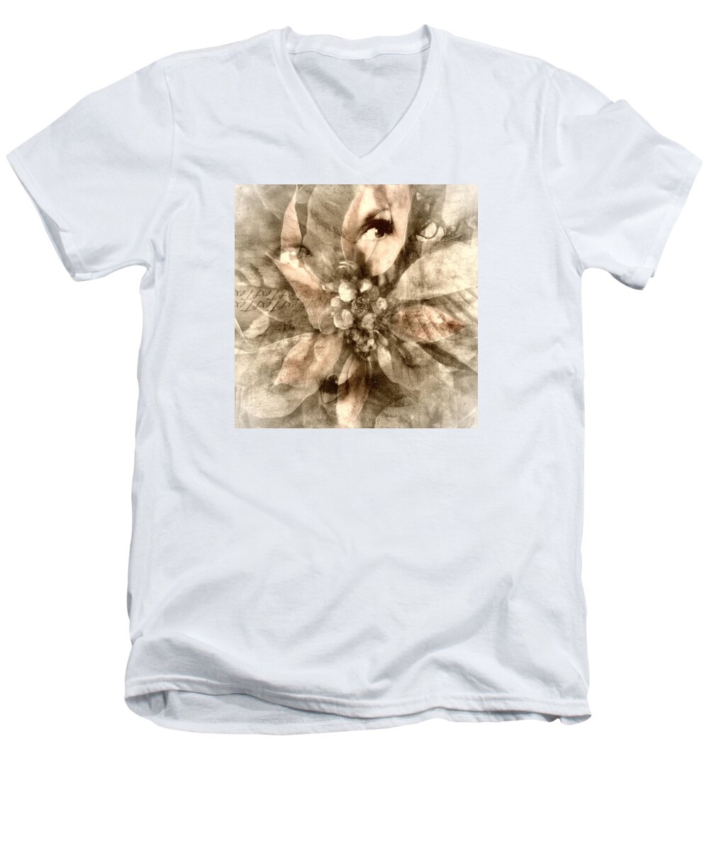 Digital Art Men's V-Neck T-Shirt featuring the digital art Once Upon Grandmom's Poinsettia by Melissa D Johnston