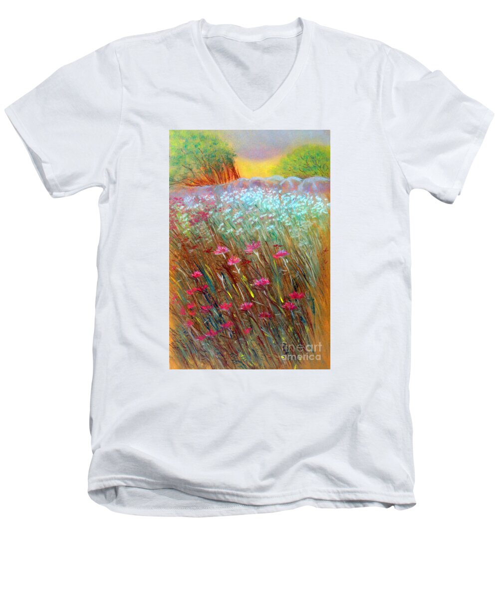 Floral Field Men's V-Neck T-Shirt featuring the painting One Day In The Wild by Jasna Dragun