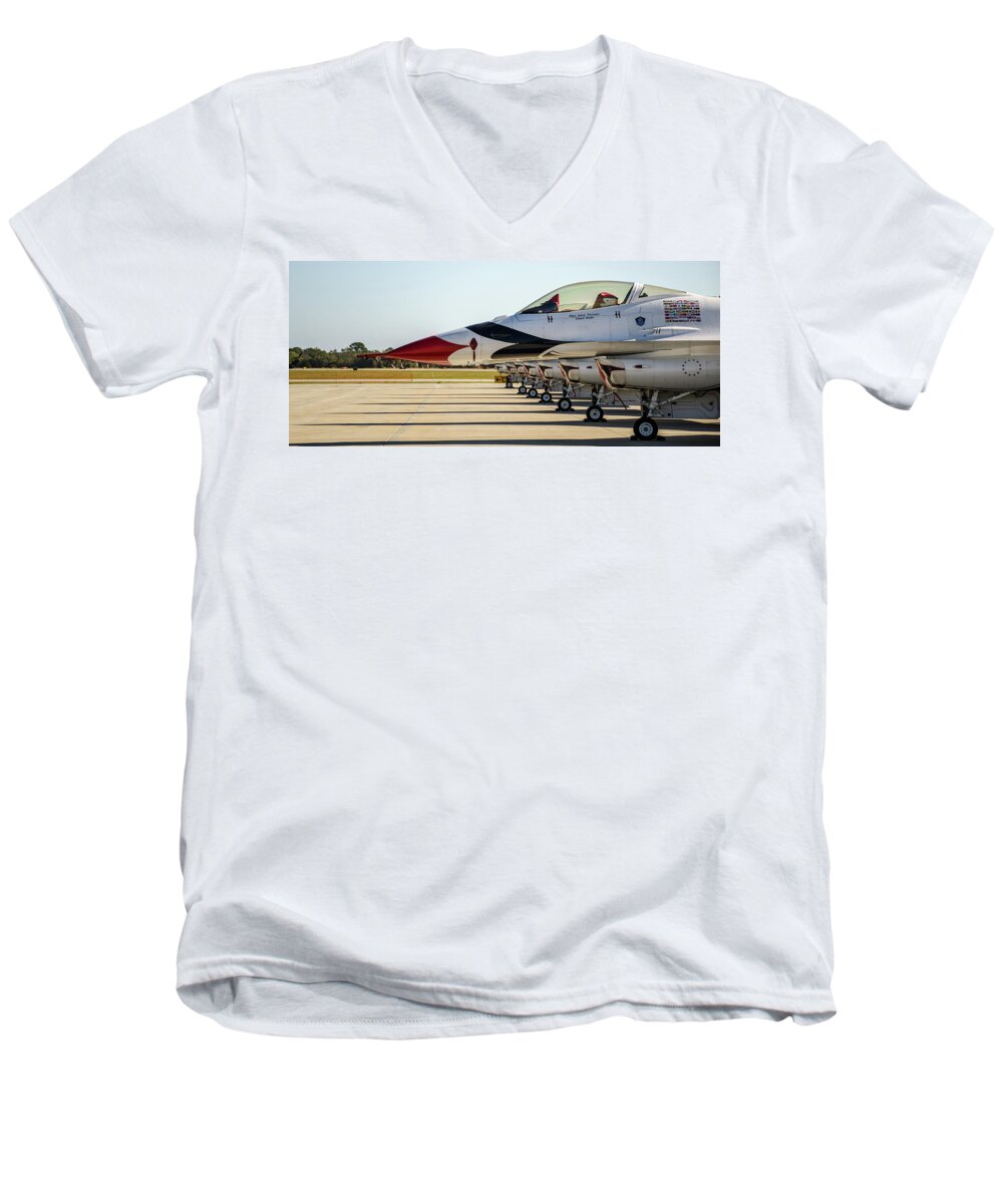 Thunderbirds Men's V-Neck T-Shirt featuring the photograph One Jet or Seven by David Hart