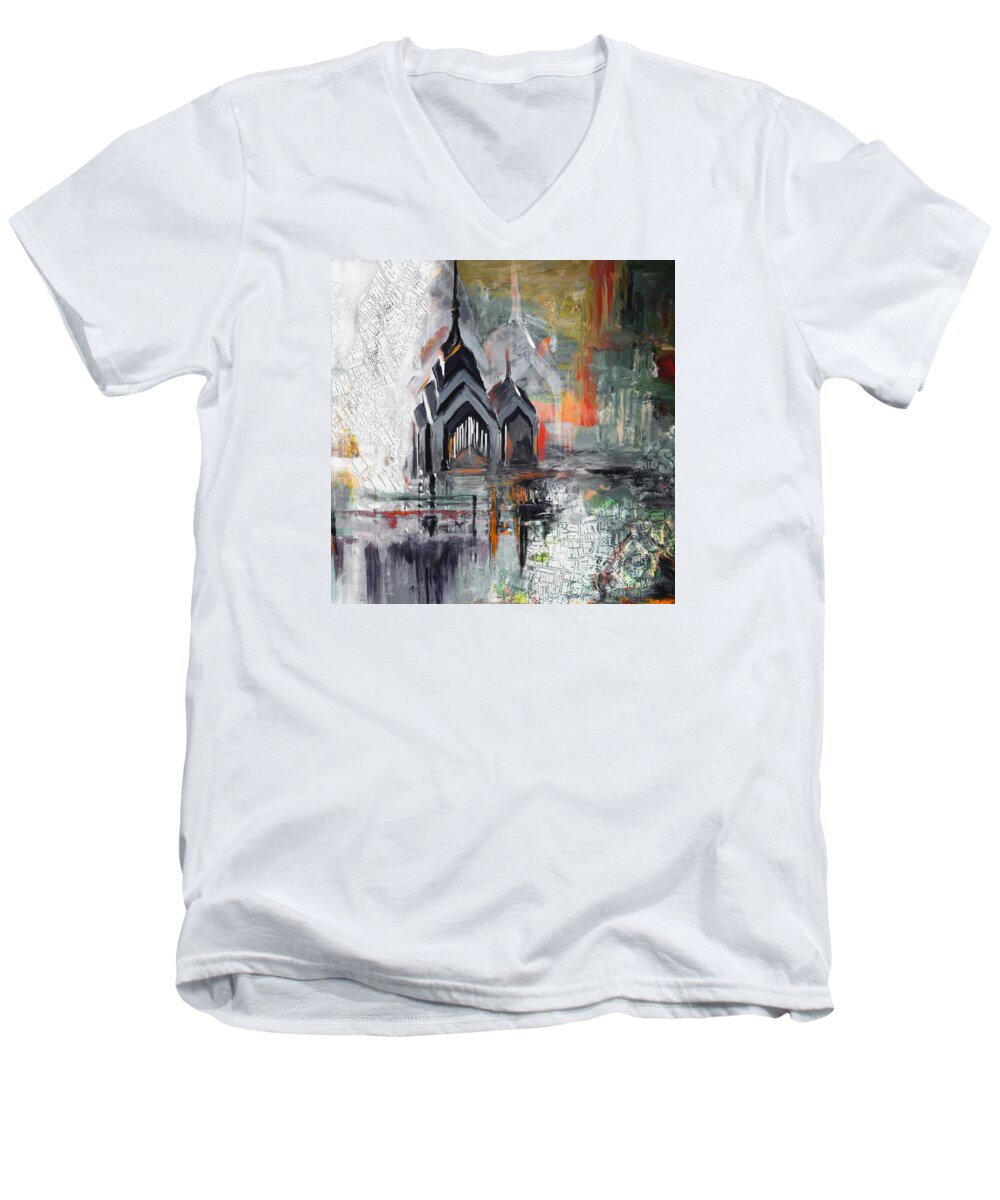 One Liberty Place And Two Liberty Place Men's V-Neck T-Shirt featuring the painting One Liberty Place and Two Liberty Place 229 3 by Mawra Tahreem