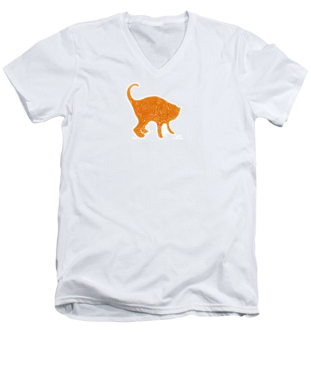 Cat Men's V-Neck T-Shirt featuring the digital art Orange Tabby by Helena Tiainen