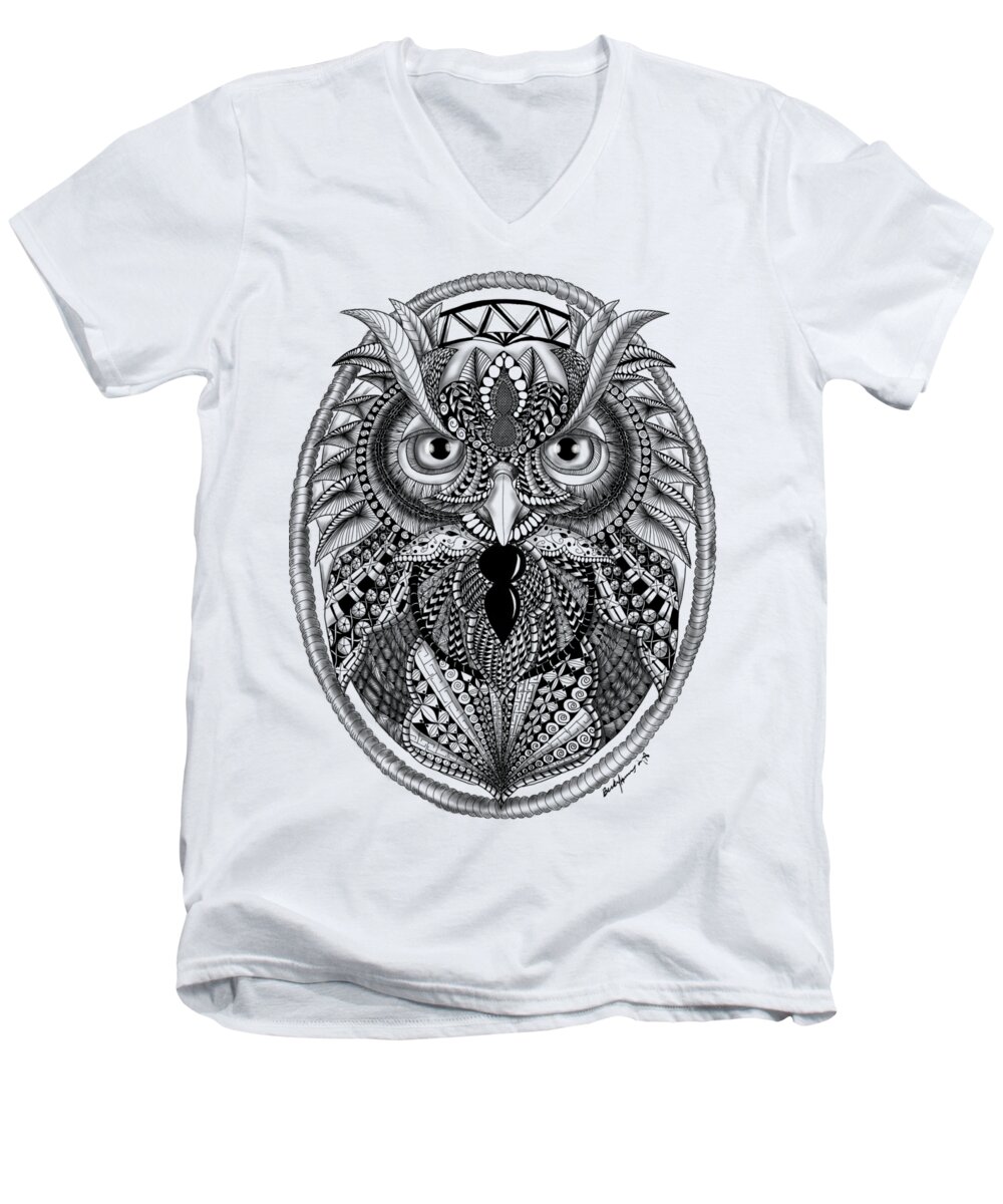 Ornate Owl Men's V-Neck T-Shirt featuring the photograph Ornate Owl by Becky Herrera