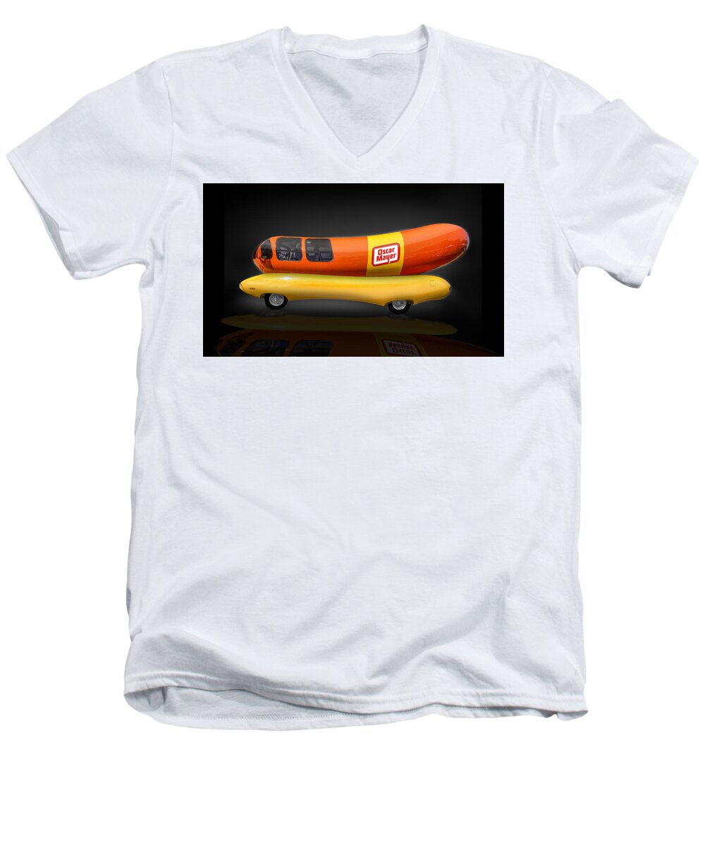 Americana Men's V-Neck T-Shirt featuring the photograph Oscar Mayer Wiener Mobile by Gary Warnimont