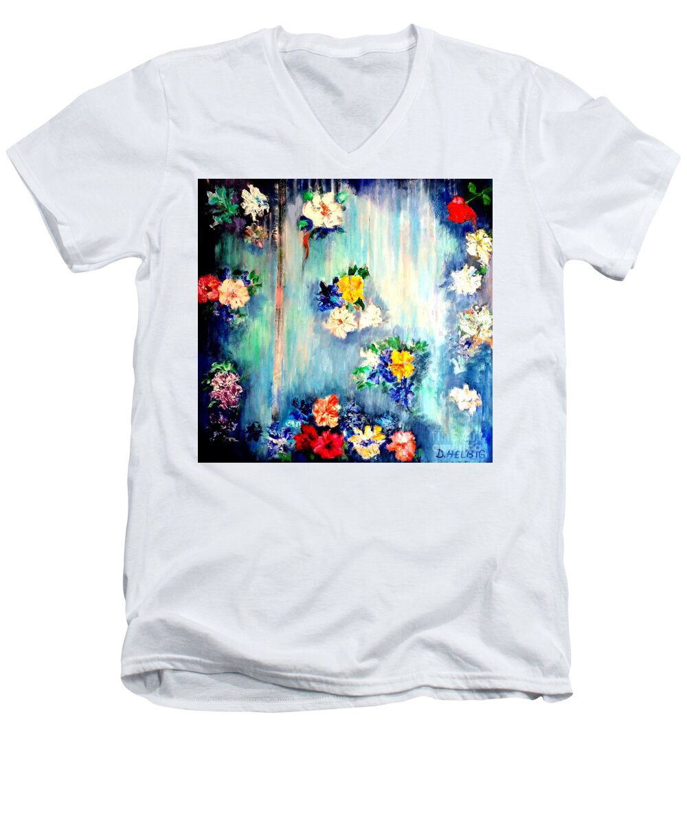Blue Men's V-Neck T-Shirt featuring the painting Out Of Time II by Dagmar Helbig
