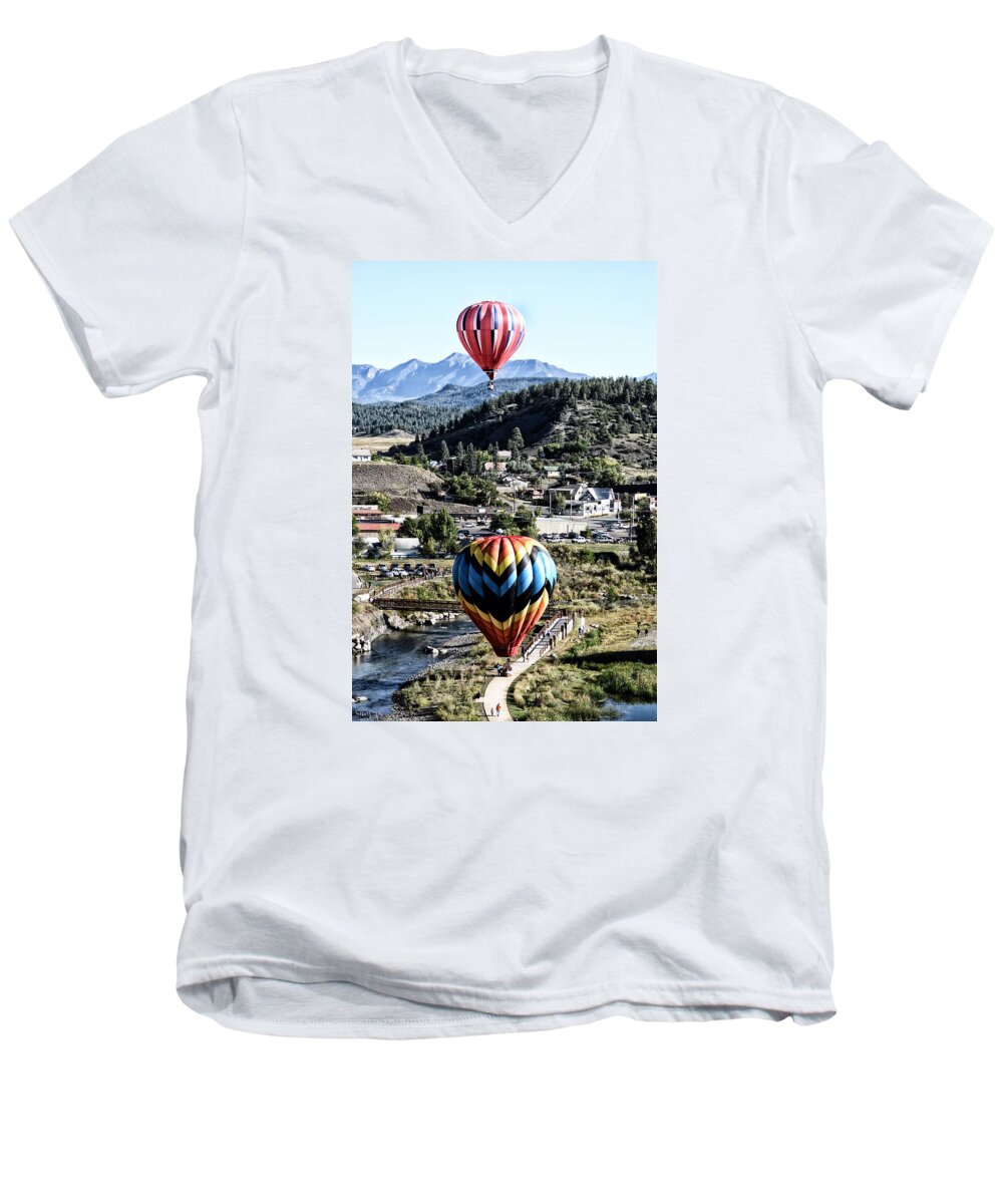 Hot Air Balloons Men's V-Neck T-Shirt featuring the photograph Pagosa Springs Colorfest 2015 by Kevin Munro