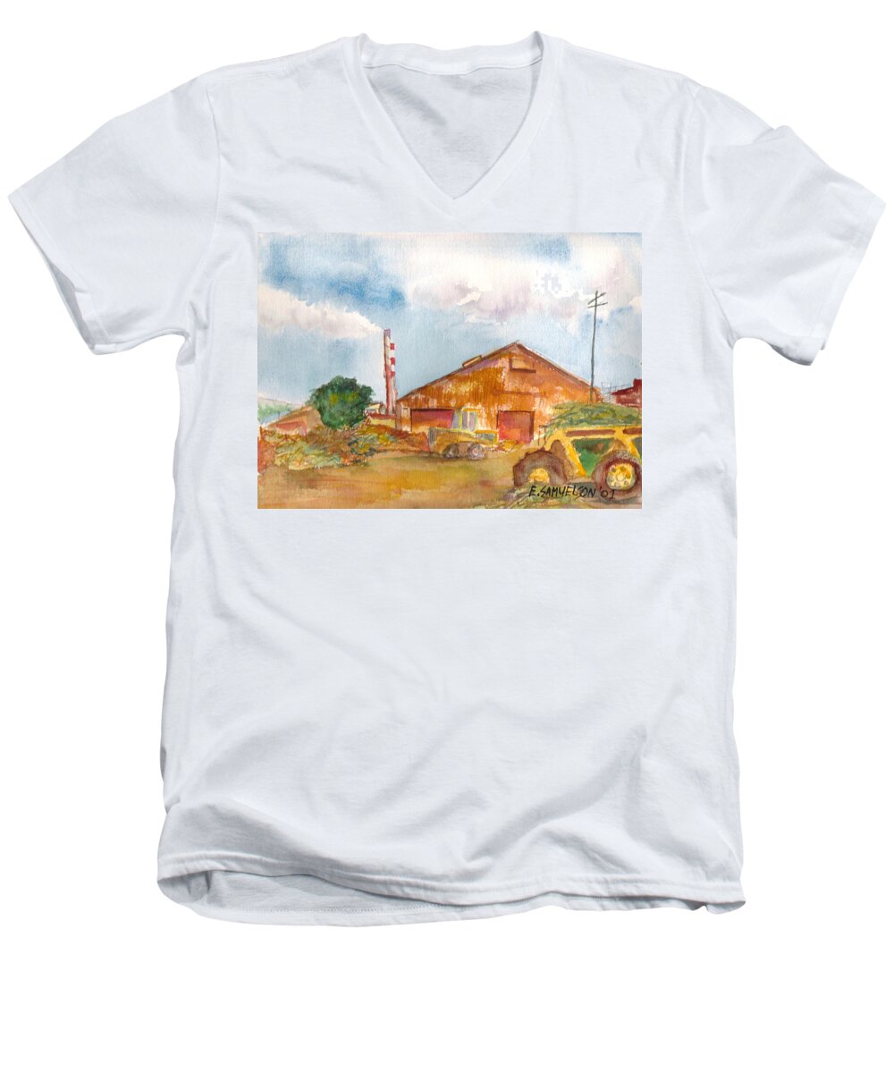 Sugar Men's V-Neck T-Shirt featuring the painting Paia Mill 3 by Eric Samuelson