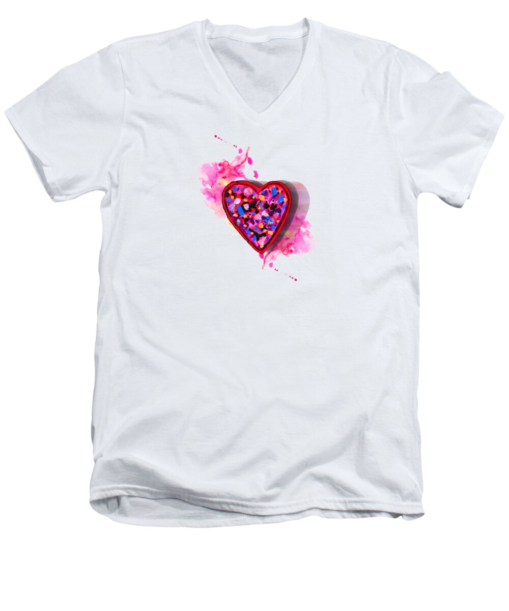 Hearts Men's V-Neck T-Shirt featuring the digital art Painted Heart by Christine Perry