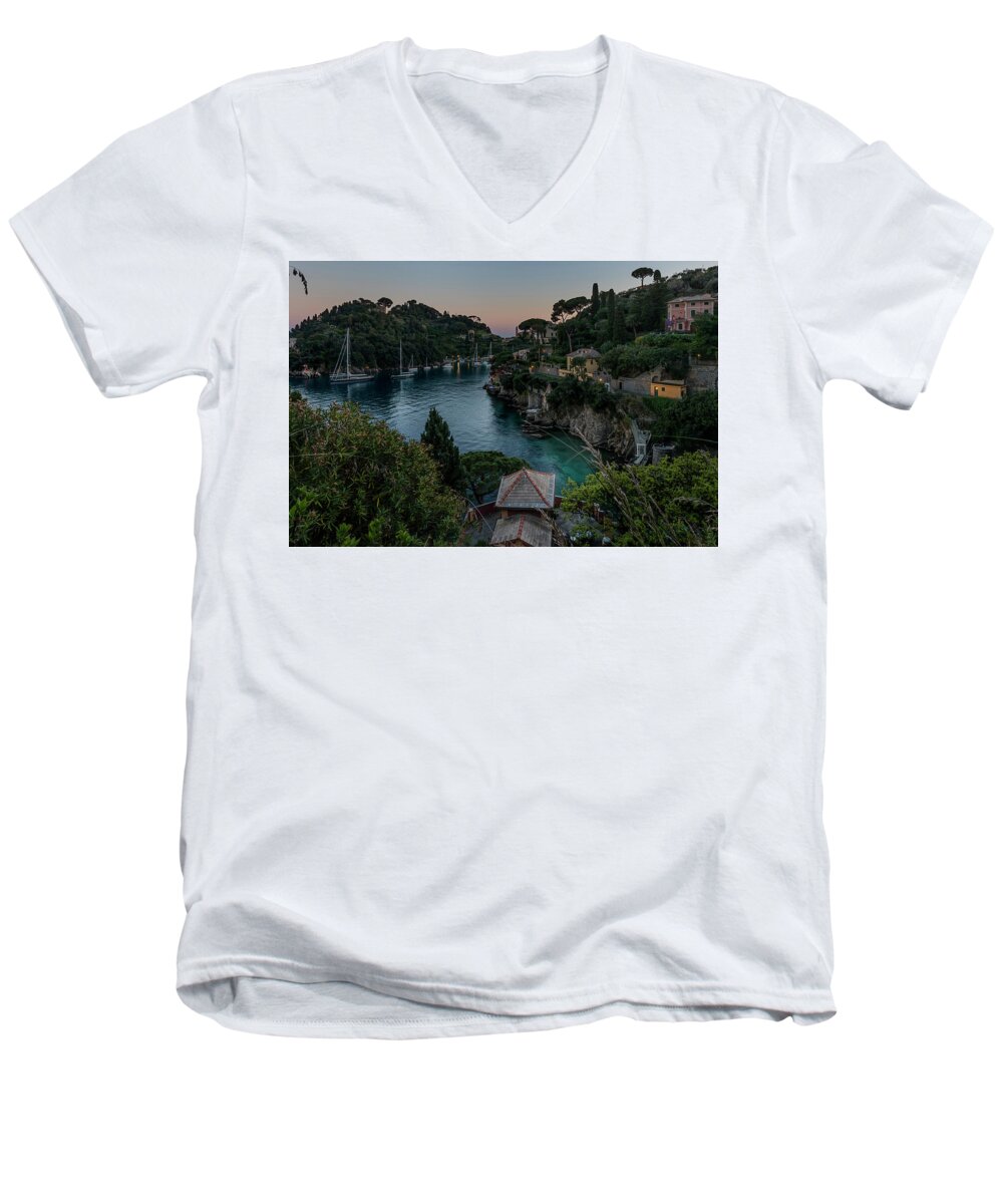 Portofino Men's V-Neck T-Shirt featuring the painting PORTOFINO Bay by Enrico Pelos