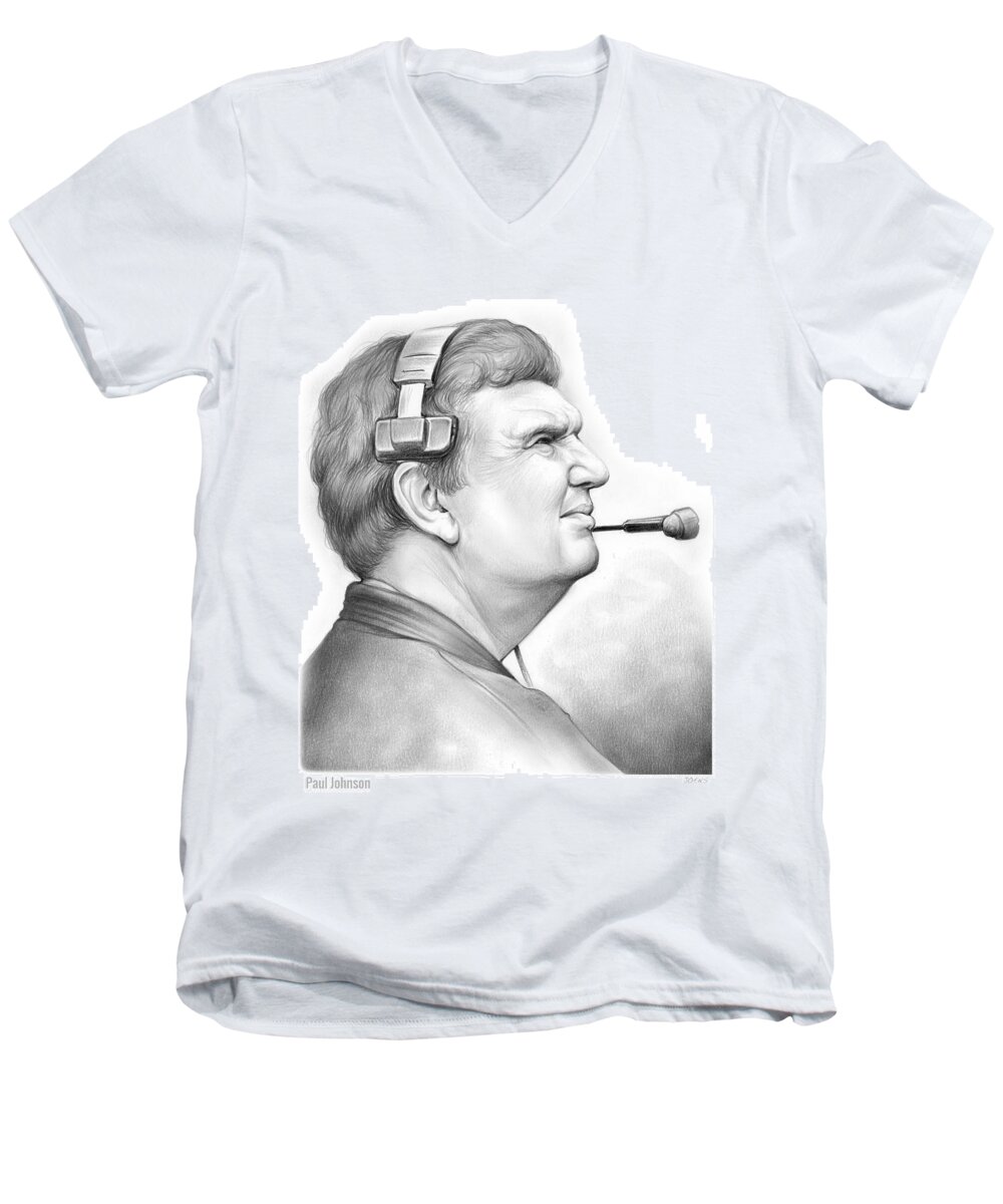 Paul Johnson Men's V-Neck T-Shirt featuring the drawing Paul Johnson by Greg Joens