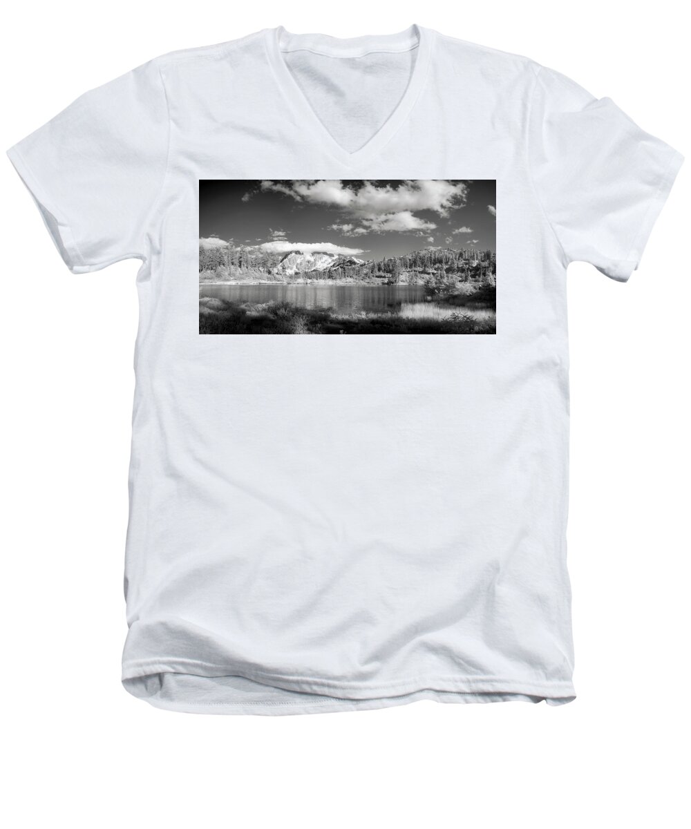 Mount Baker Men's V-Neck T-Shirt featuring the photograph Peaceful Lake by Jon Glaser