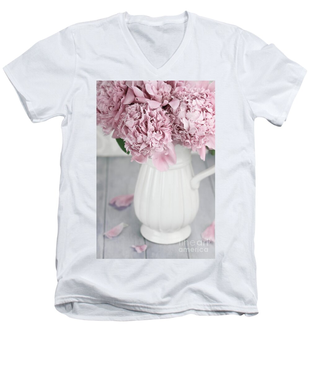 Peony;peonies;paeonia Suffruticosa;paeoniaceae;flower;flowers;pink;floral;overhead Men's V-Neck T-Shirt featuring the photograph Peonies in a Vase by Stephanie Frey