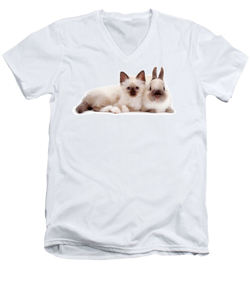 Netherland Dwarf Men's V-Neck T-Shirt featuring the photograph Perfectly Paired Pals by Warren Photographic