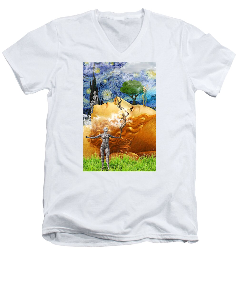 Perpetual Daydream Men's V-Neck T-Shirt featuring the mixed media Perpetual Daydream by Ally White