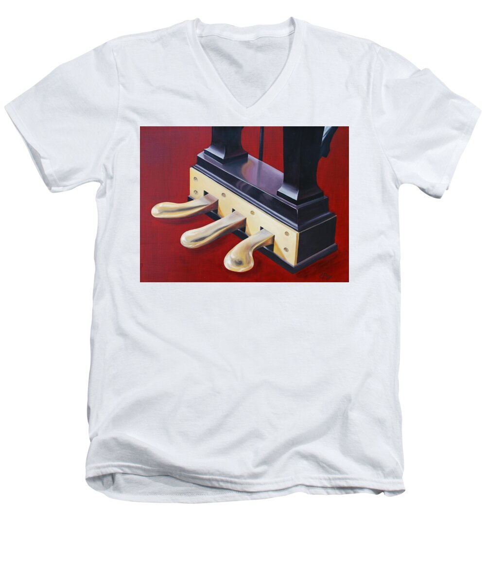 Realism Men's V-Neck T-Shirt featuring the painting Piano Pedals by Emily Page