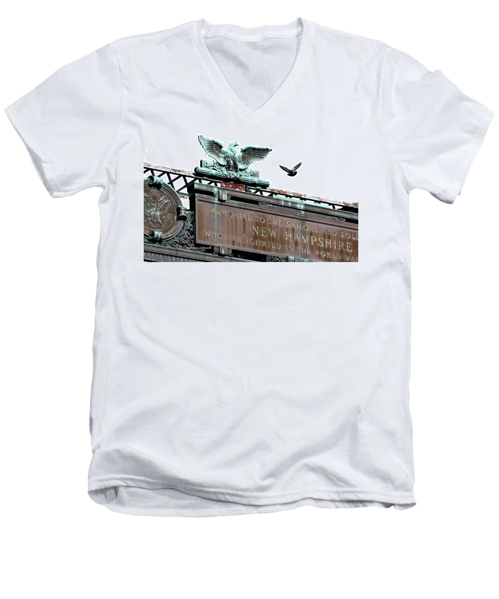  Men's V-Neck T-Shirt featuring the photograph Pidgeon intrusion by Mark Alesse