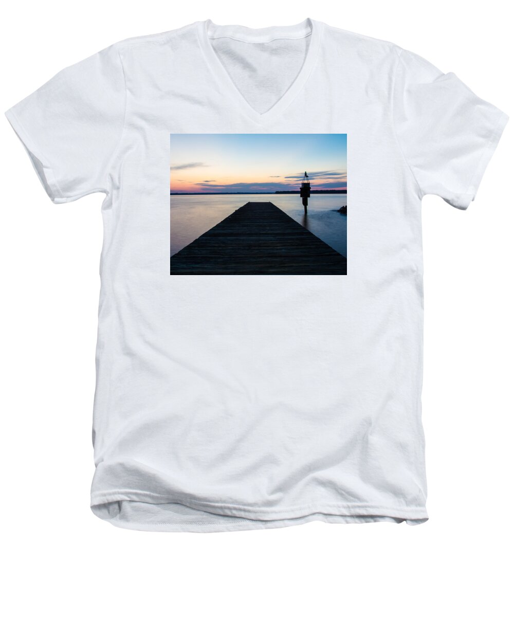 Indian Head Men's V-Neck T-Shirt featuring the photograph Pier at Sunset 16x20 by Leah Palmer